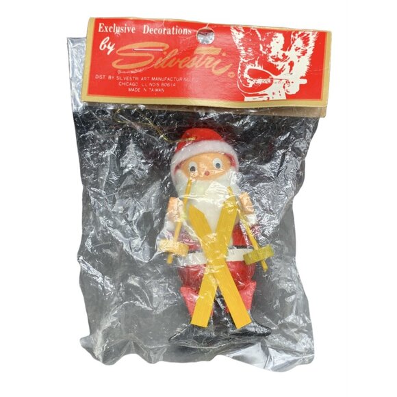 Silvestri Wooden Skiing Santa Christmas Ornament - New in Package Hand Paint - Picture 7 of 9